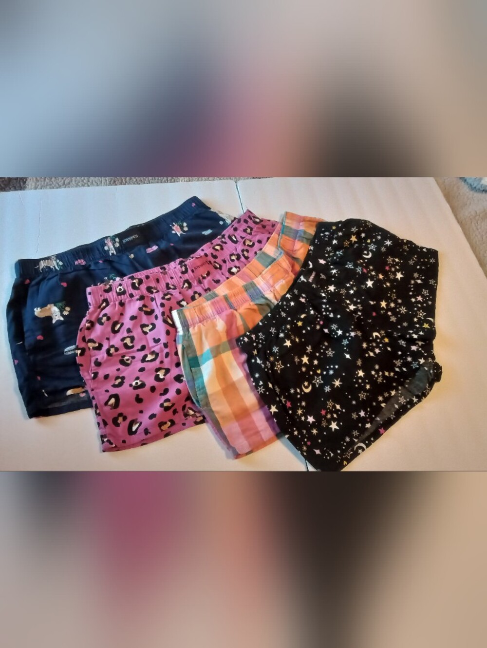 Women's Multicolor Printed PJ Boxers - Pink Leopard, Plaid, Star & Black
